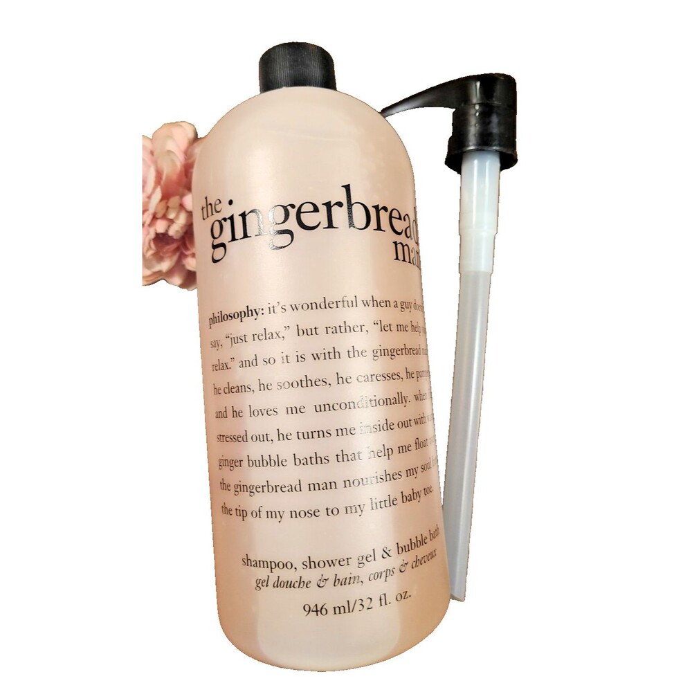 Philosophy The Gingerbread Man Shampoo Shower Gel Bubble Bath 32oz w Pump SEALED